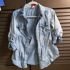 Red Tulips Denim Button Up